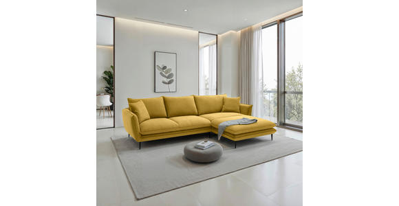 ECKSOFA  in Webstoff Currygelb  304/196 cm  - Currygelb/Schwarz, KONVENTIONELL, Textil/Metall (304/196cm) - Hom`in