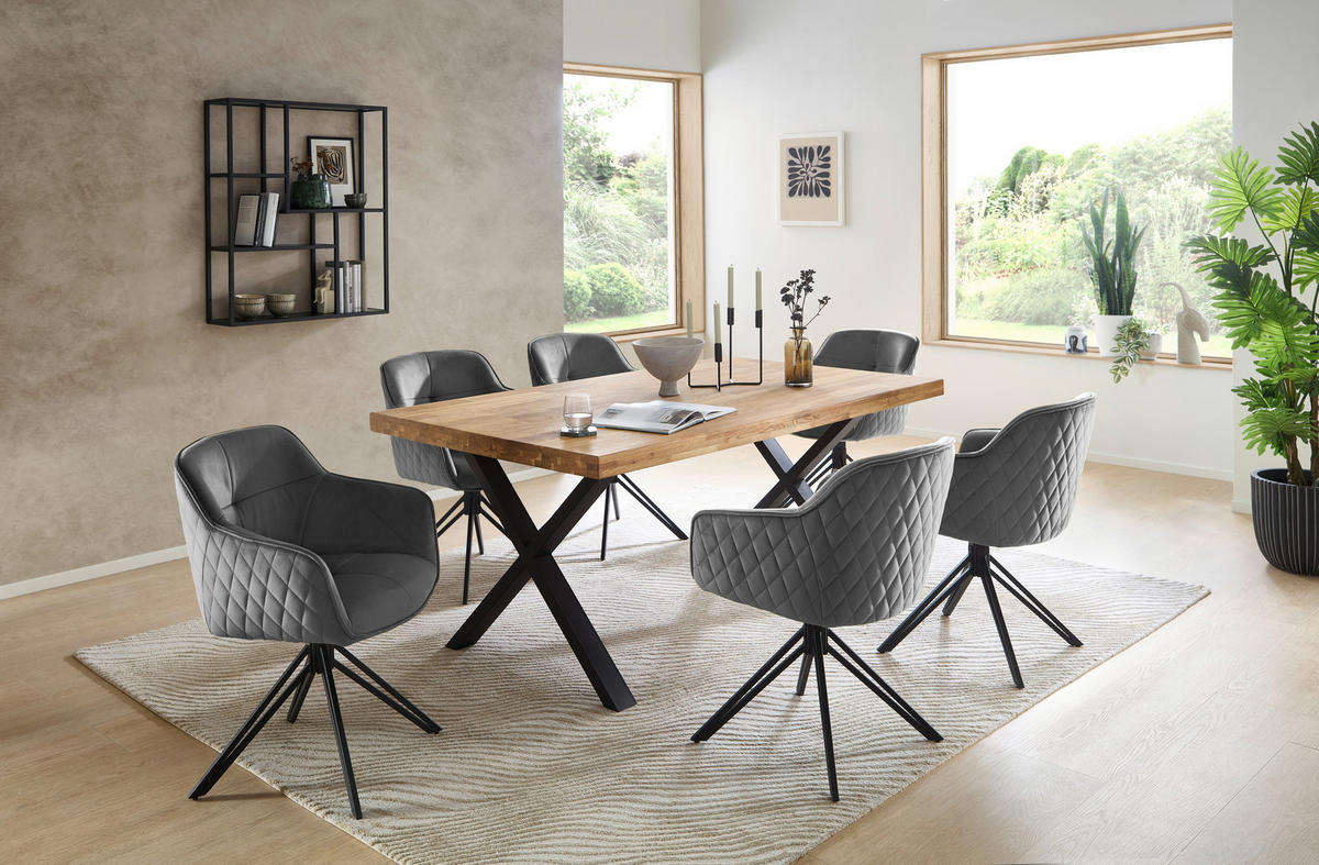 ESSTISCH in Holz, Metall 180/100/76 cm  - Eichefarben/Schwarz, Modern, Holz/Metall (180/100/76cm) - Livetastic