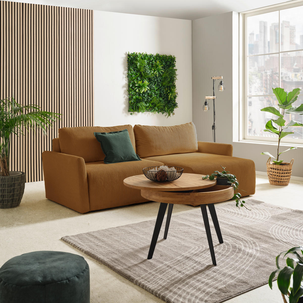 ECKSOFA Cord Gelb  - Gelb/Schwarz, Konventionell, Kunststoff/Textil (228/146cm) - MID.YOU