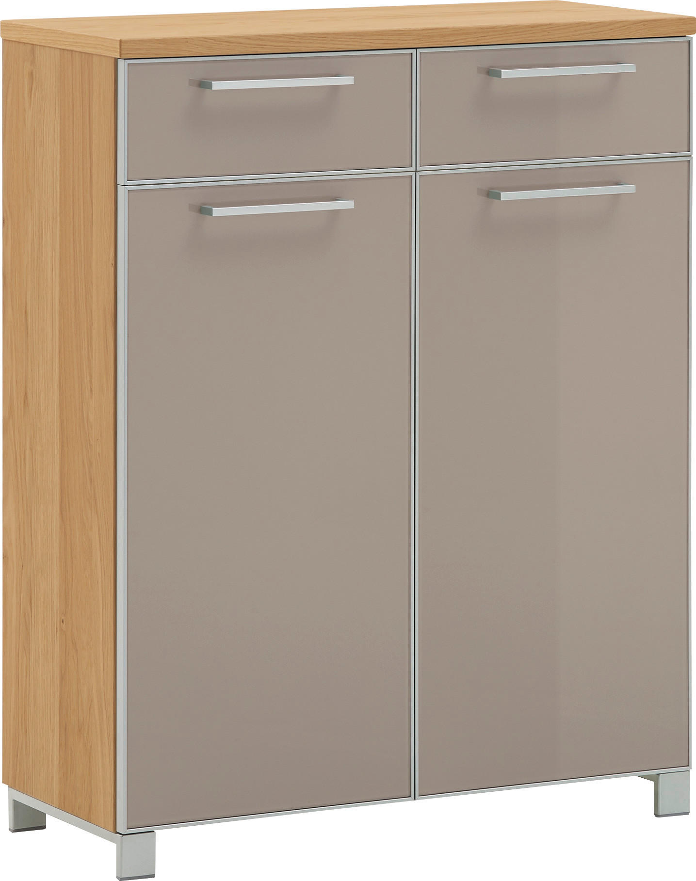 SCHUHSCHRANK Eiche furniert Taupe, Eichefarben  - Taupe/Chromfarben, Design, Glas/Holzwerkstoff (84/108/37cm)
