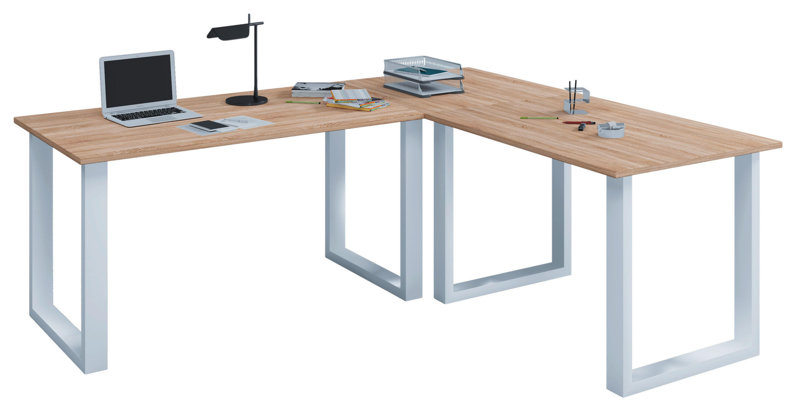 ECKSCHREIBTISCH  in Weiß, Sonoma Eiche  - Weiß/Sonoma Eiche, MODERN, Holzwerkstoff/Metall (190/50/76cm) - MID.YOU