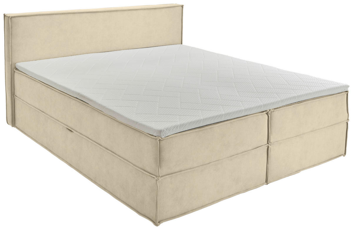 BOXBETT 180/200 cm,  in Beige, Bettkasten, Topper, H3 + H3 = fest  - Beige/Schwarz, Design, Kunststoff/Textil (180/200cm) - Chameo