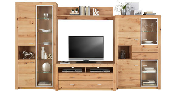 WOHNWAND in Buchefarben - Buchefarben/Alufarben, KONVENTIONELL, Glas/Holz (322/196/50cm) - Cantus