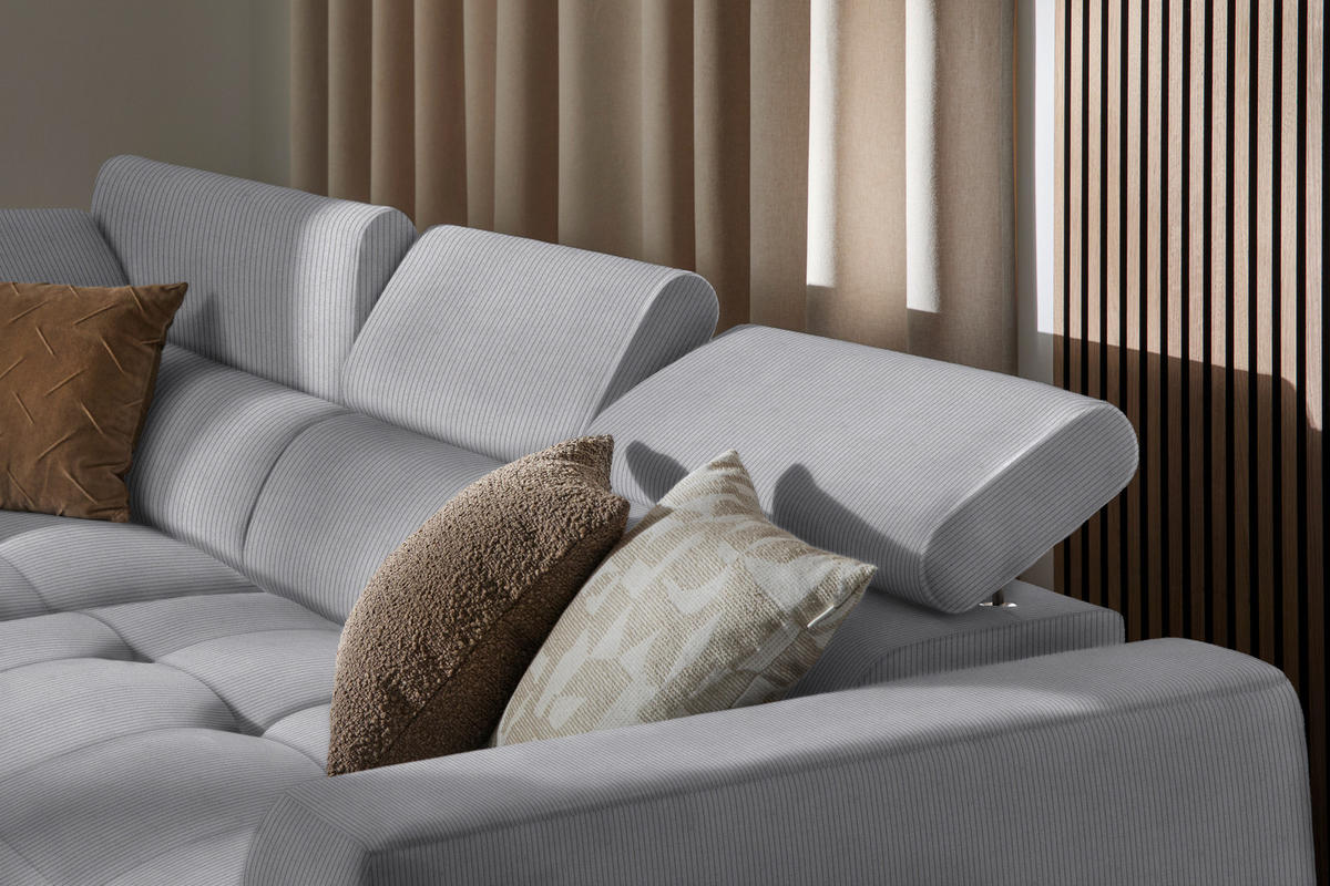 ECKSOFA in Feincord Hellgrau  205/284 cm  - Hellgrau/Schwarz, Design, Kunststoff/Textil (205/284cm) - Xora