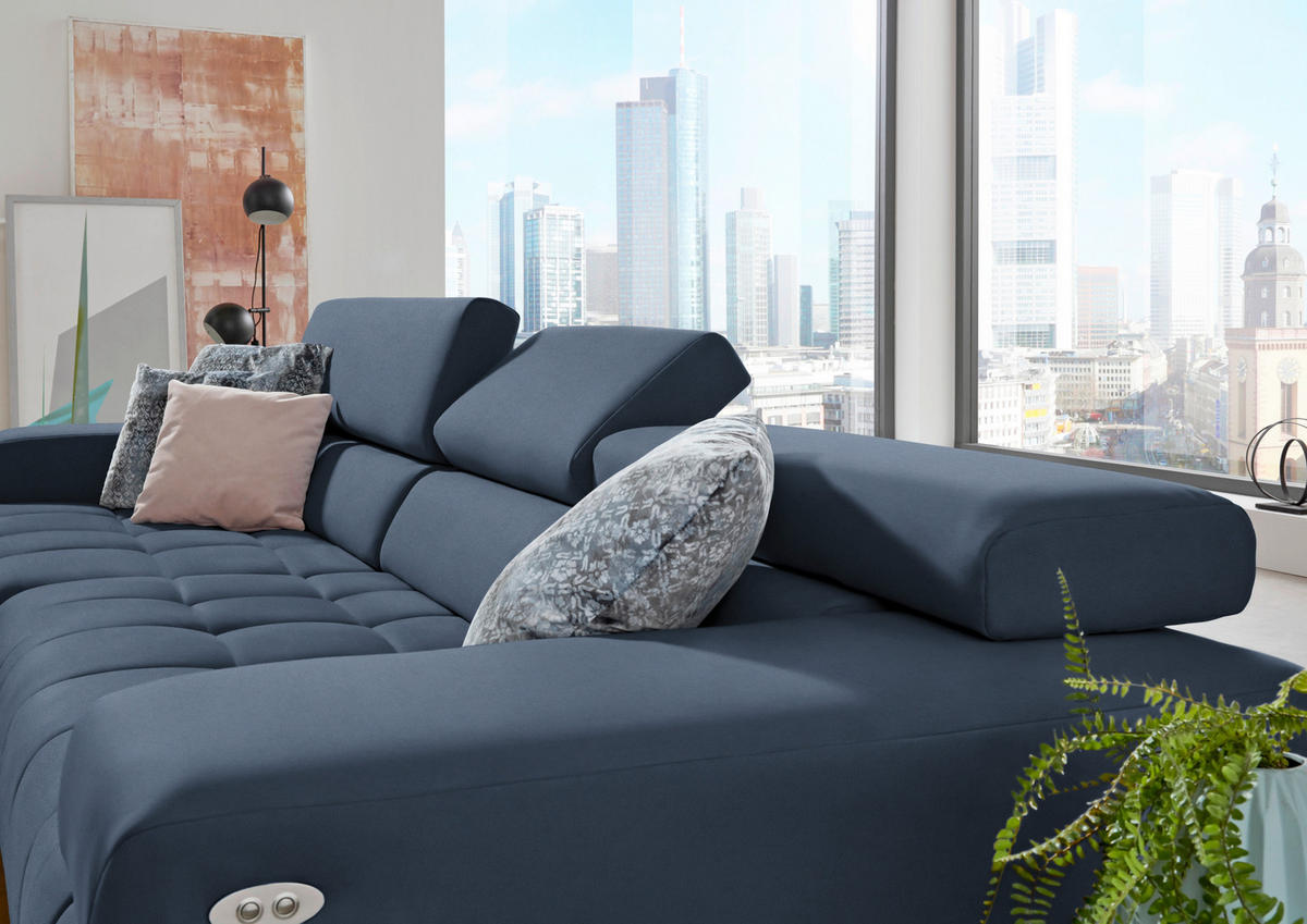 ECKSOFA  in Mikrofaser Blau  190/335 cm  - Blau/Silberfarben, Design, Textil/Metall (190/335cm) - Beldomo Speed
