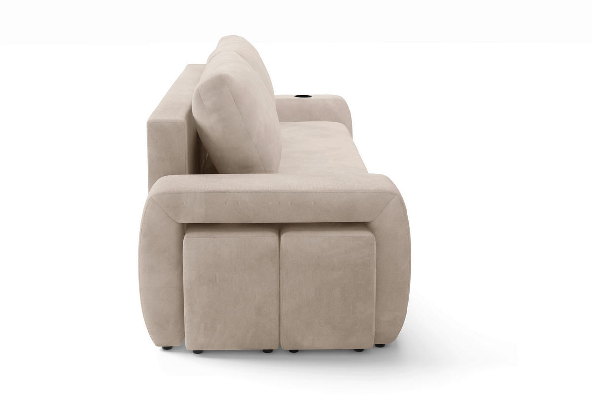 SCHLAFSOFA INES  mit Plüsch Beige  - Beige/Schwarz, Design, Kunststoff/Textil (258/98/95cm) - Livetastic