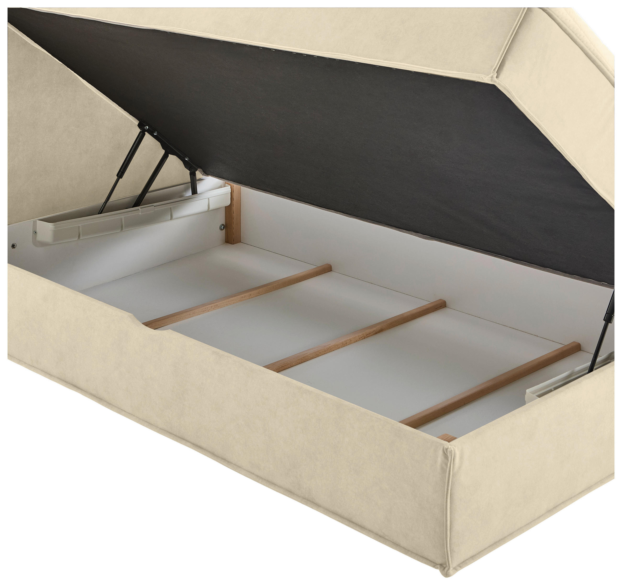BOXBETT 180/200 cm,  in Beige, Bettkasten, Topper, H3 + H3 = fest  - Beige/Schwarz, Design, Kunststoff/Textil (180/200cm) - Chameo