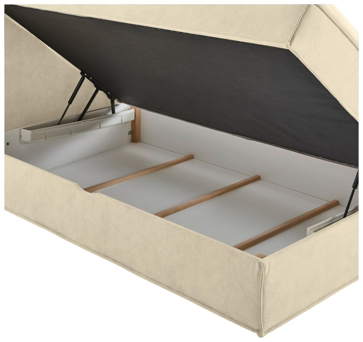 BOXBETT 180/200 cm,  in Beige, Bettkasten, Topper, H3 + H3 = fest  - Beige/Schwarz, Design, Kunststoff/Textil (180/200cm) - Chameo