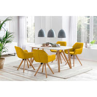 TISCHGRUPPE Gelb, Naturfarben, Weiß  - Gelb/Naturfarben, MODERN, Holz/Textil (160/90/76cm) - Livetastic