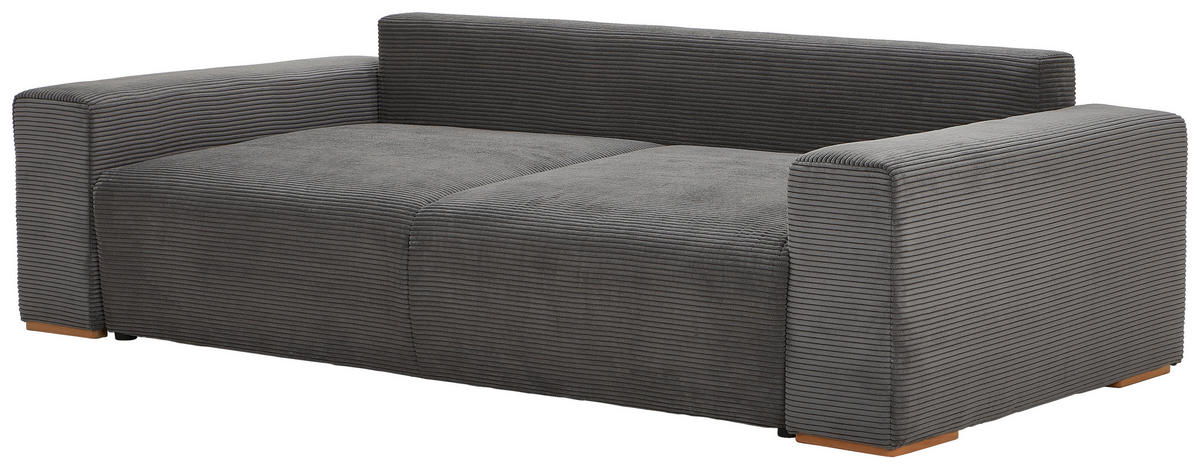 SCHLAFSOFA  mit Liegefunktion Cord Grau  - Buchefarben/Schwarz, KONVENTIONELL, Holz/Kunststoff (255/86/123cm) - Livetastic