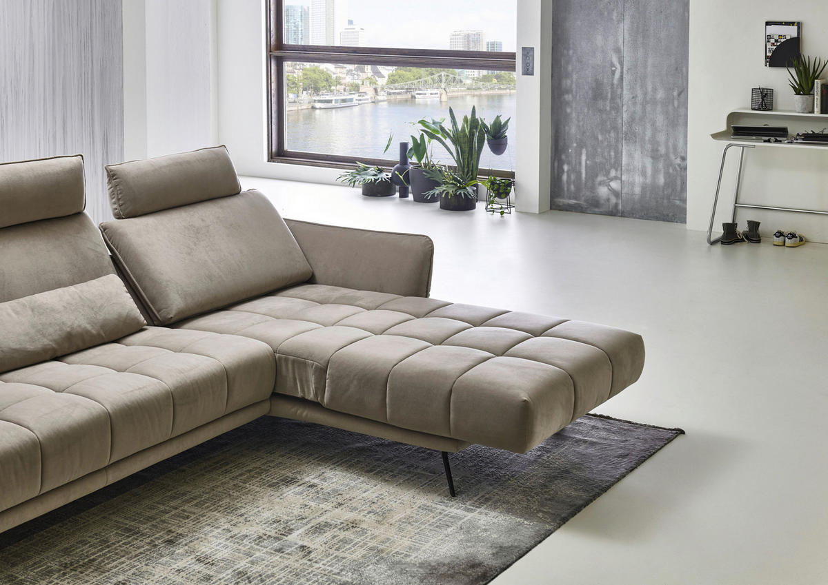 ECKSOFA in Mikrofaser Hellbraun  - Hellbraun/Schwarz, Konventionell, Textil/Metall (285/178cm) - Carryhome