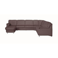 WOHNLANDSCHAFT Braun Echtleder  - Alufarben/Braun, KONVENTIONELL, Leder/Metall (165/329/239cm) - Beldomo Premium
