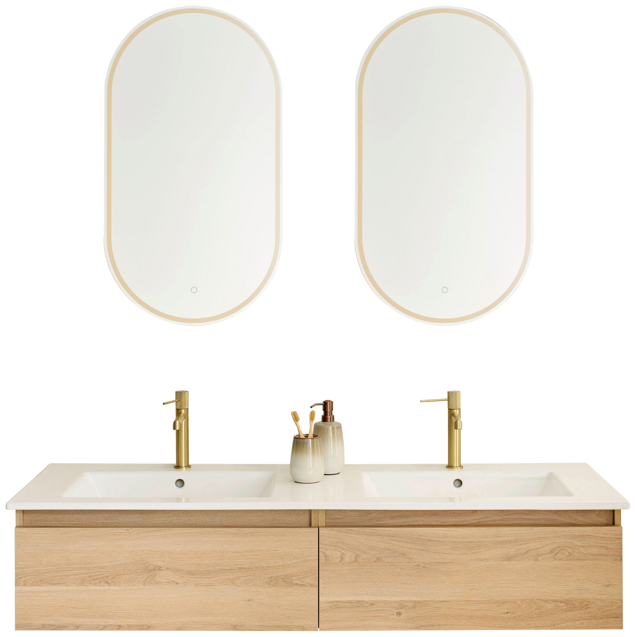 BADEZIMMER  in 142 cm  - Eiche Bianco/Weiß, Basics, Keramik/Holzwerkstoff (142cm) - Schöner Wohnen