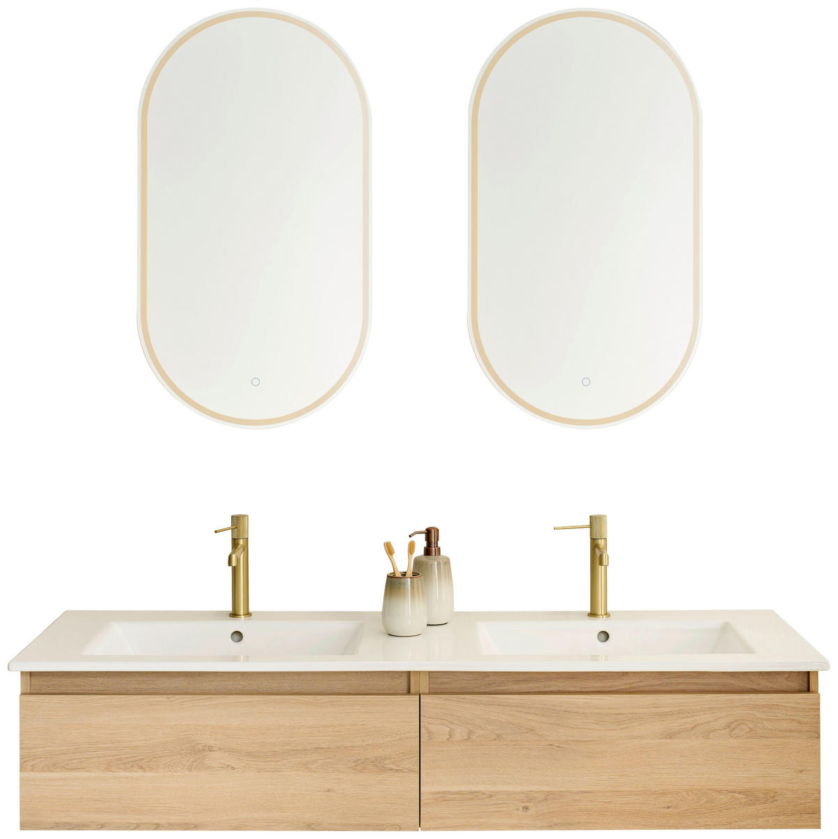 BADEZIMMER 142 cm  - Eiche Bianco/Weiss, Basics, Keramik/Holzwerkstoff (142cm) - Schöner Wohnen