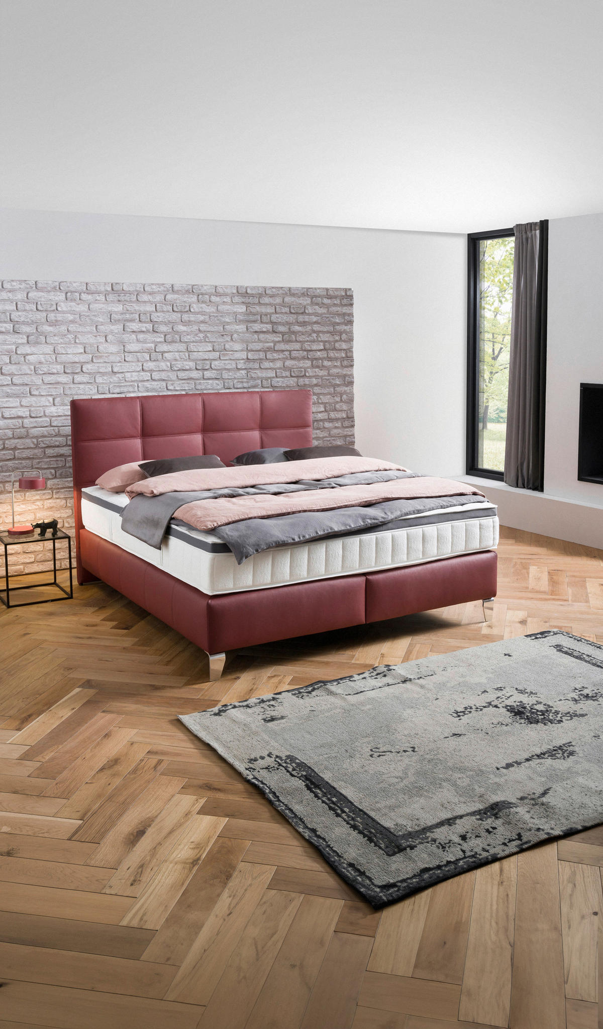 POSTEL BOXSPRING, 180/200 cm, bordeaux - bordeaux/barvy chromu, Konvenční, kov/textil (180/200cm) - Novel