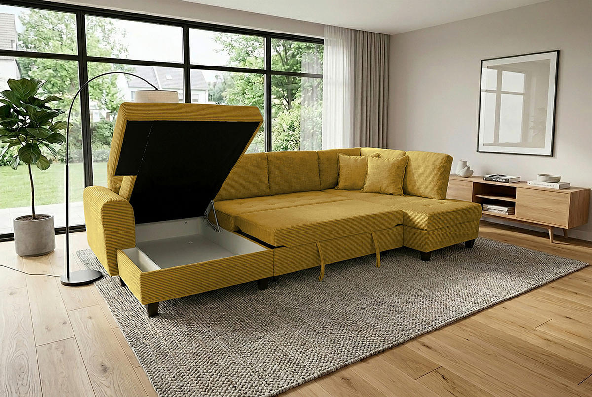 WOHNLANDSCHAFT MORITZ Senfgelb Cord  - Senfgelb, Trend, Textil (155/324/178cm) - P & B