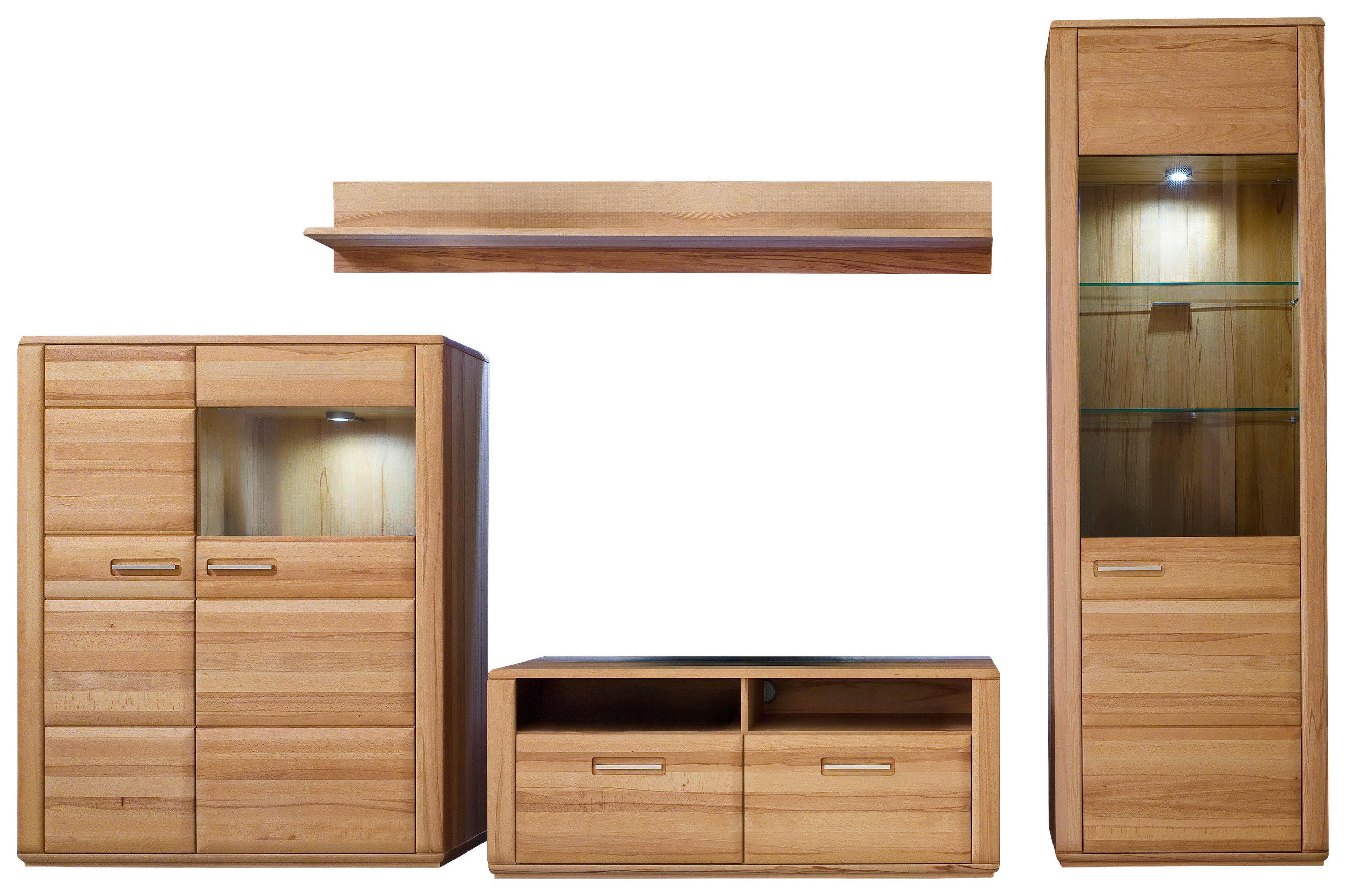 WOHNWAND La Paz  in Buchefarben  319/209/51 cm  - Buchefarben/Silberfarben, Design, Glas/Holz (319/209/51cm) - Livetastic