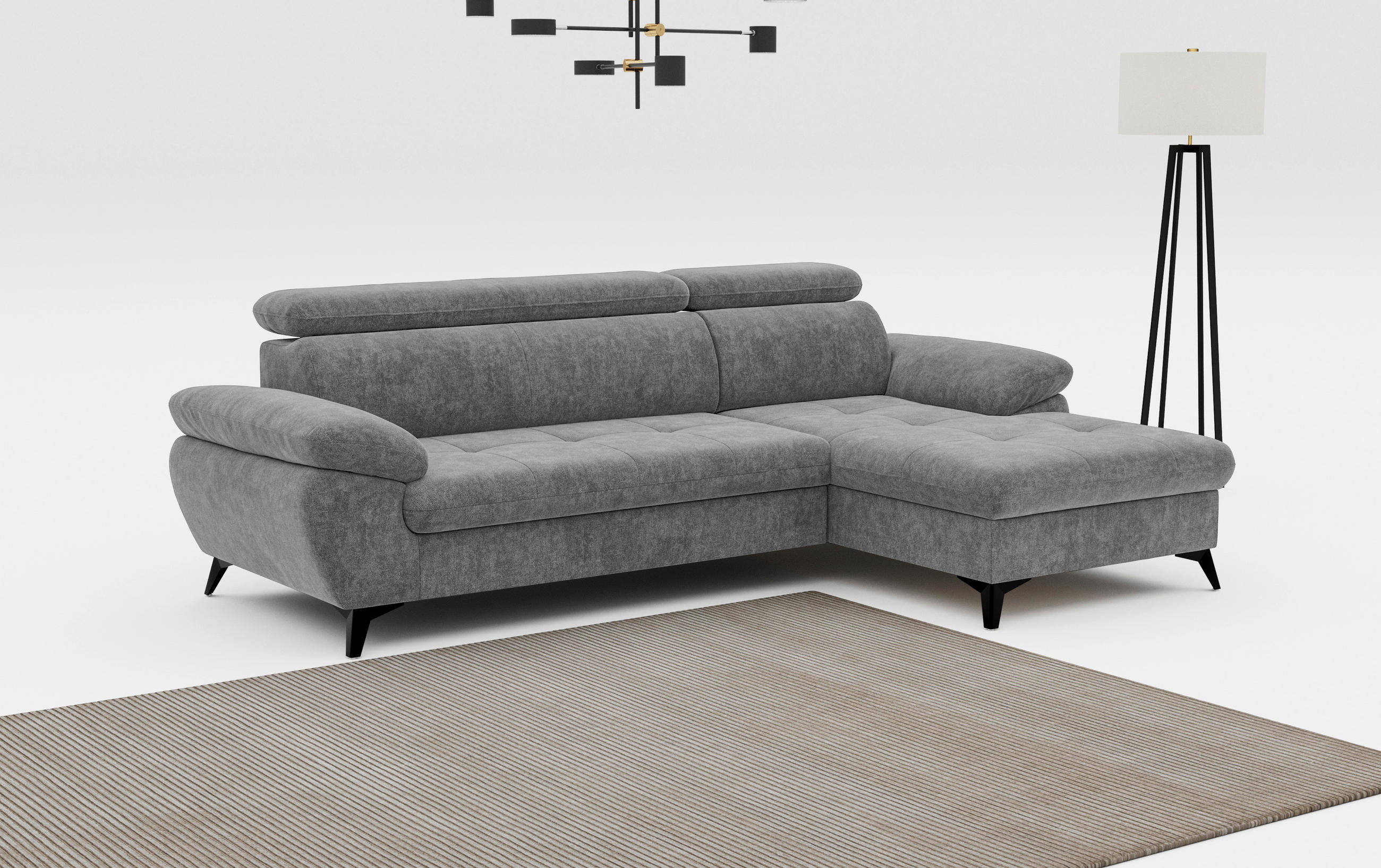 ECKSOFA in Grau - Schwarz/Grau, Textil/Metall (261/166cm) - MID.YOU