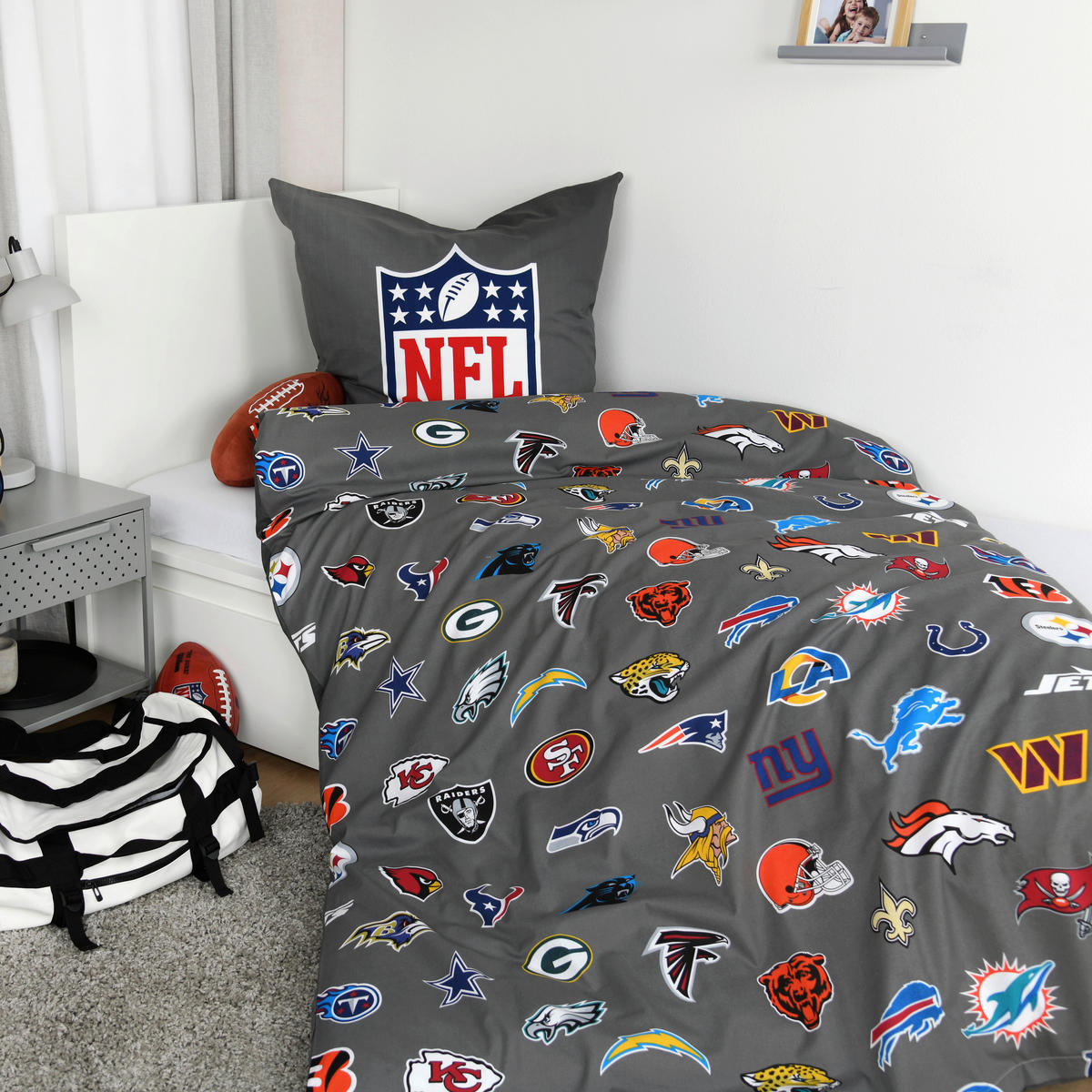 JUGENDBETTWÄSCHE NFL Renforcé 135/200 cm  - Grau, Design, Textil (135/200cm) - Herding