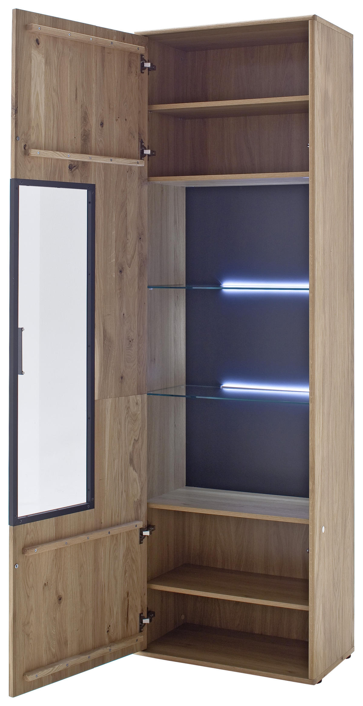 WOHNWAND  in Eichefarben  298/207/50 cm  - Eichefarben/Schwarz, Design, Glas/Holz (298/207/50cm) - Livetastic
