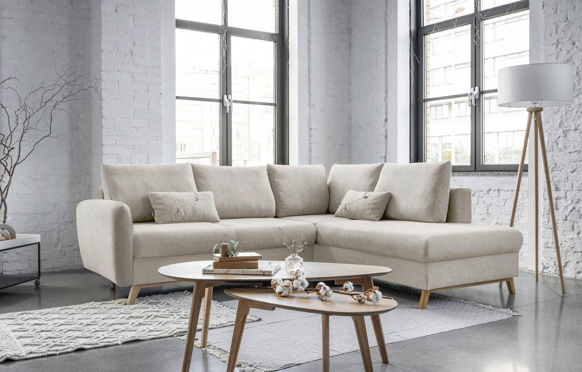 HÖRNSOFFA i chenille beige  - beige/naturfärgad, trä/textil (242/202cm) - MID.YOU