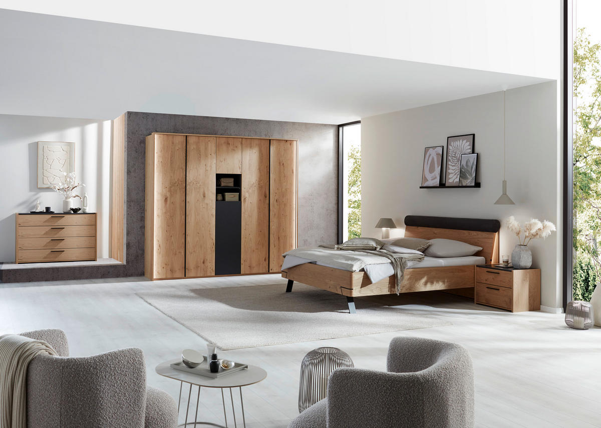 BETT 180/200 cm,  in Anthrazit, Eichefarben,  - Eichefarben/Anthrazit, KONVENTIONELL, Holz/Metall (180/200cm) - Dieter Knoll