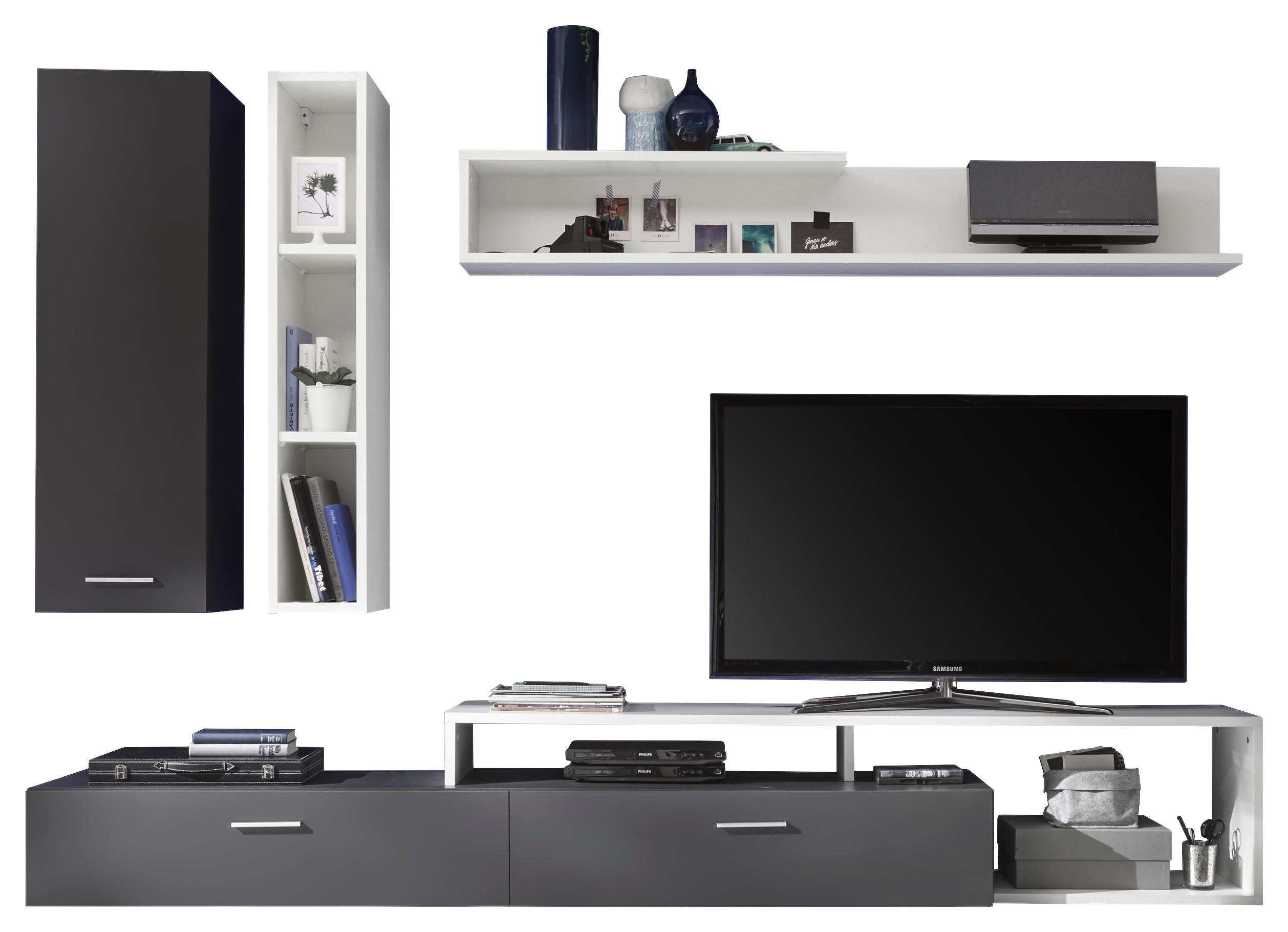 Wohnwand in Grau, Weiß