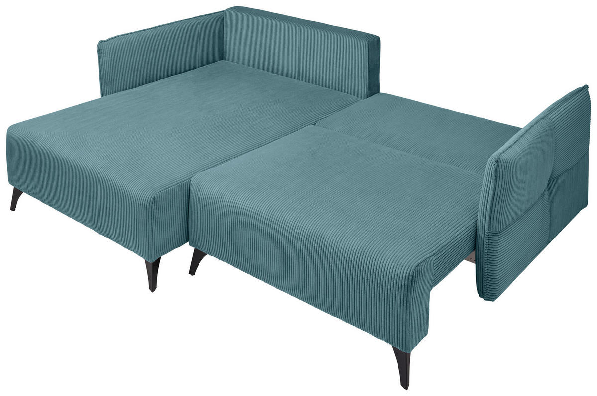 ECKSOFA Türkis Cord  - Türkis/Schwarz, Design, Textil/Metall (175/254cm) - Stylife