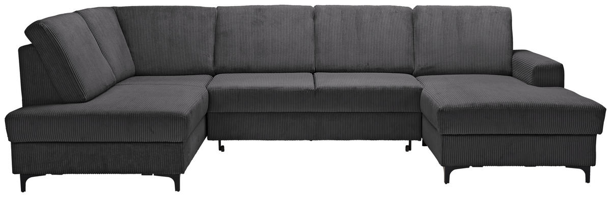WOHNLANDSCHAFT in Cord Dunkelgrau  - Dunkelgrau/Schwarz, Konventionell, Textil/Metall (185/317/167cm) - Stylife