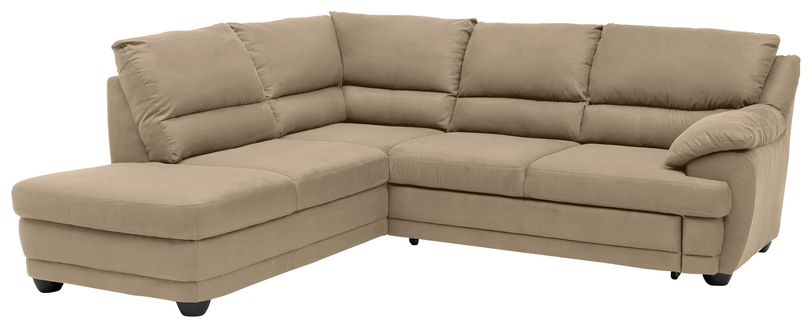 ECKSOFA Sandfarben Chenille Schlaffunktion  - Sandfarben/Schwarz, Design, Kunststoff/Textil (225/246cm) - Livetastic