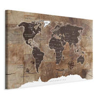 LEINWANDBILD Weltkarte 90/60/1,2 cm  - Braun, Basics, Holz/Textil (90/60/1,2cm) - artgeist
