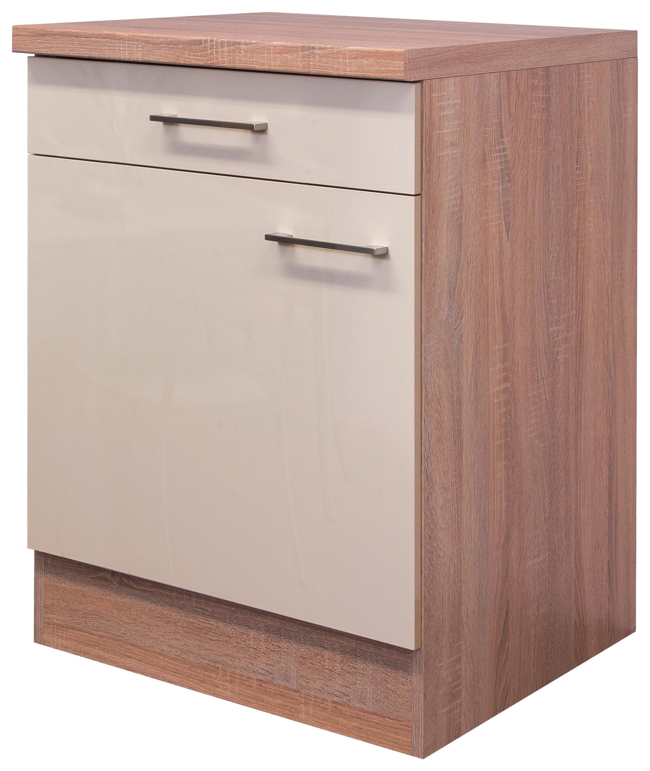 KÜCHENUNTERSCHRANK 60/86/60 cm in Sonoma Eiche, Kaschmir - Kaschmir/Edelstahlfarben, MODERN, Holzwerkstoff/Metall (60/86/60cm) - FlexWell