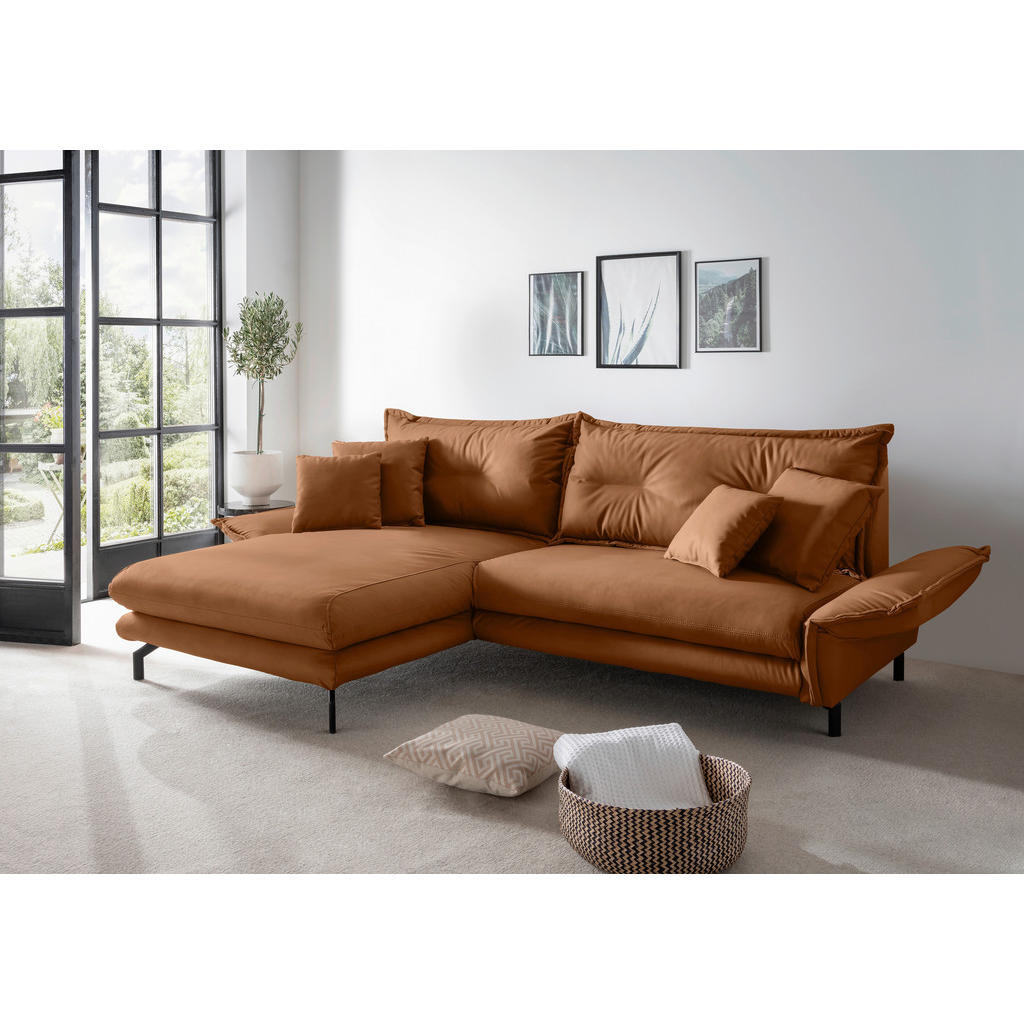 Thumbnail - Livetastic Ecksofa, Cognac, Textil, 4-Sitzer, Füllung: Schaumstoff, L-Form, Ottomane links, 255x180 cm, Made in Europe, ...