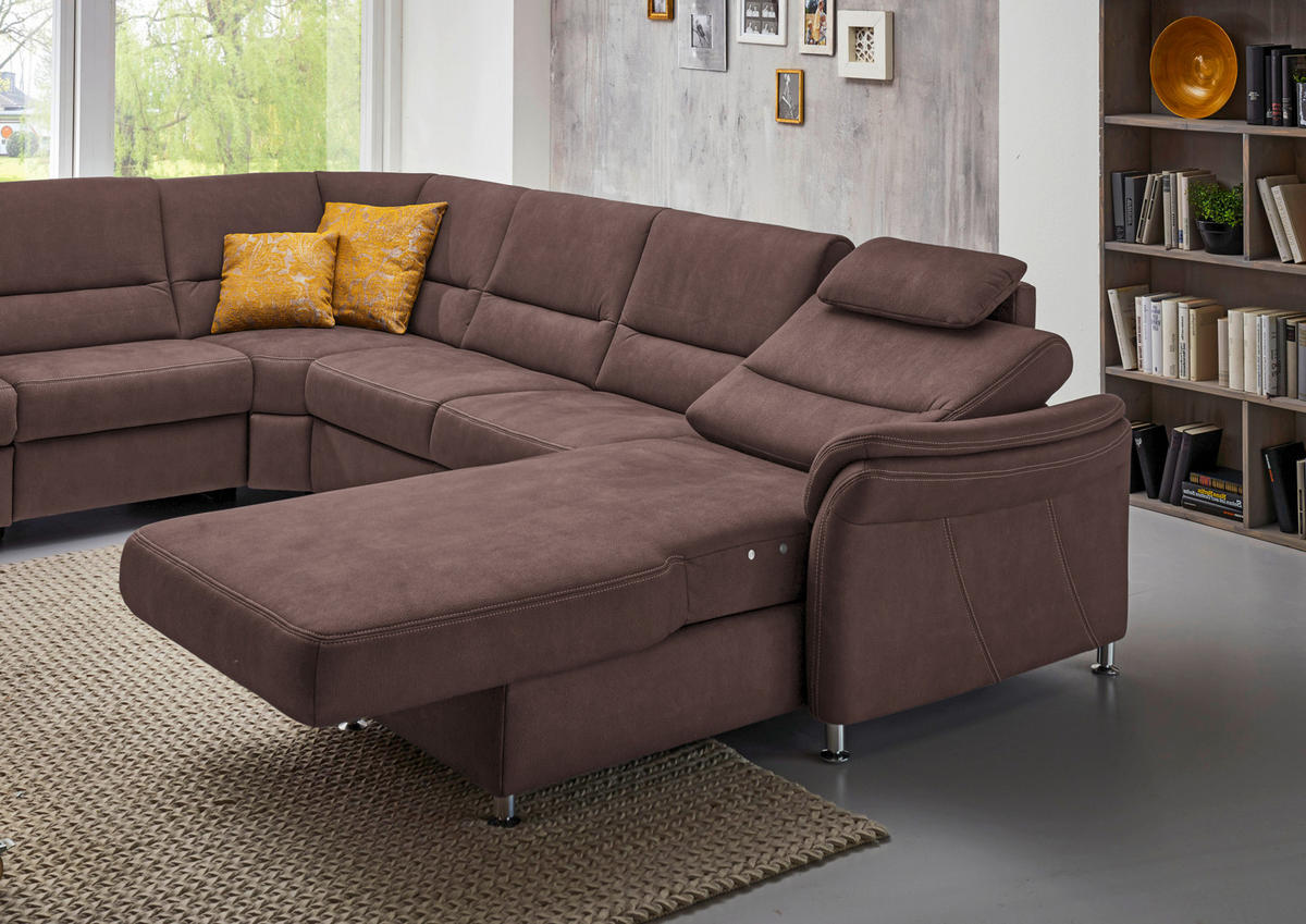 SOFFA i mikrofiber brun  - aluminiumfärg/brun, Klassisk, metall/textil (262/335/173cm) - Beldomo System