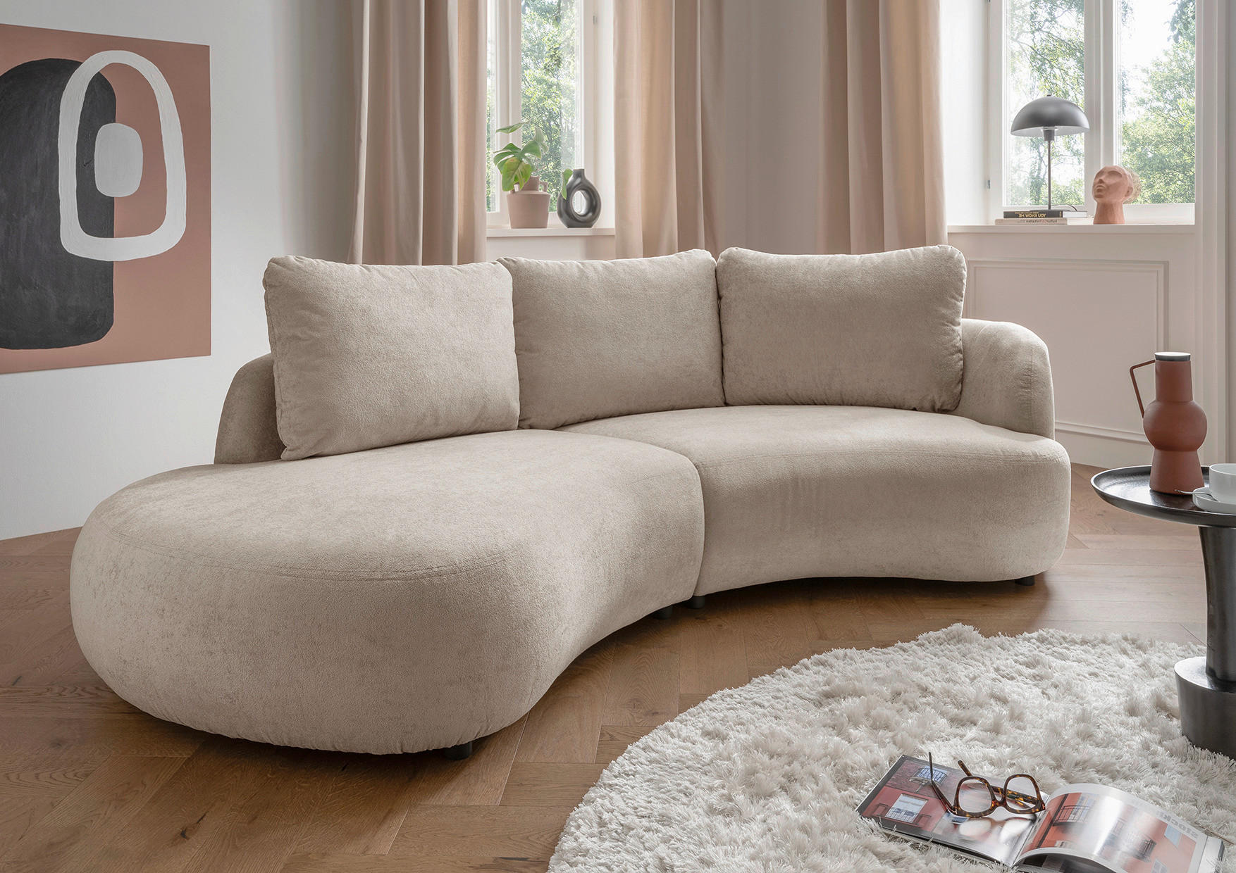 ECKSOFA in Mikrofaser Taupe  - Taupe/Schwarz, Modern, Kunststoff/Textil (250/139cm) - Livetastic