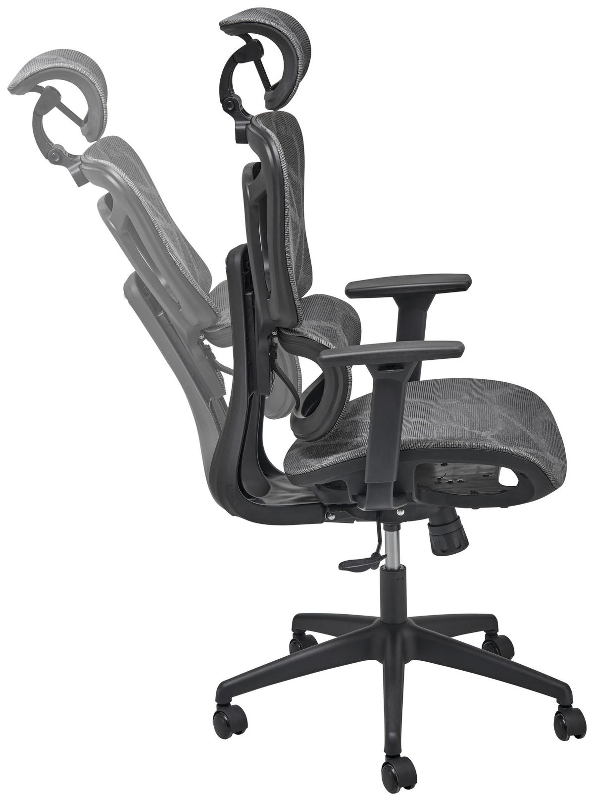 OTOČNÁ ŽIDLE, síťovina, šedá - šedá/černá, Lifestyle, kov/textil (67/123-131/59cm) - MID.YOU