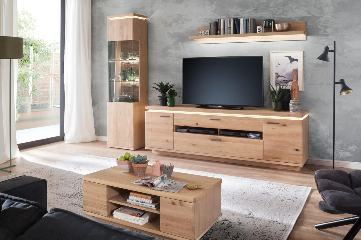 WOHNWAND  in Eichefarben 280/204/50 cm  - Eichefarben/Grau, Design, Glas/Holz (280/204/50cm) - Livetastic