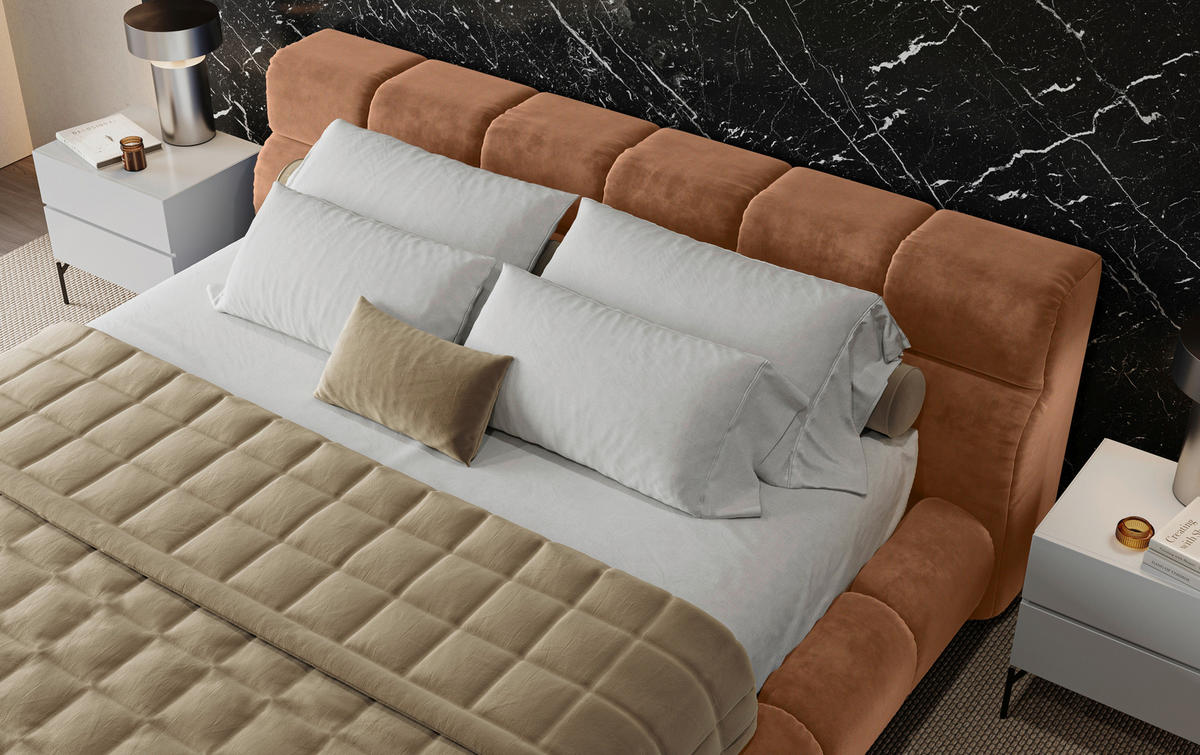 POLSTERBETT 200/200 cm,  in Terracotta,  - Terracotta/Schwarz, Design, Textil/Metall (200/200cm) - Belluti