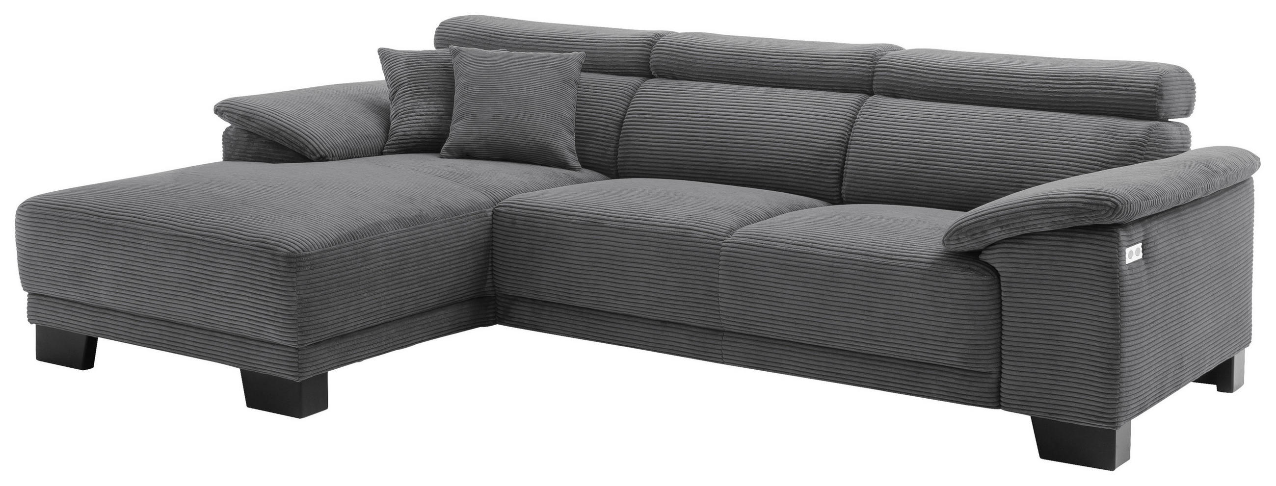 ECKSOFA in Cord Dunkelgrau  - Dunkelgrau/Schwarz, Design, Holz/Textil (174/270cm) - Pure Home Lifestyle