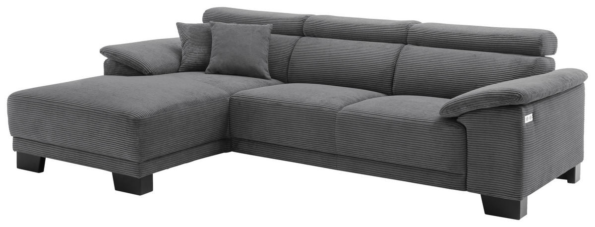 ECKSOFA in Cord Dunkelgrau  - Dunkelgrau/Schwarz, Design, Holz/Textil (174/270cm) - Pure Home Lifestyle