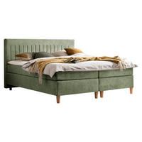 BOXSPRINGBETT 180/200 cm,  in Grün, Matratze, Topper, H2 + H3 = mittel + fest  - Buchefarben/Grün, Basics, Holz/Textil (180/200cm) - Boxxx