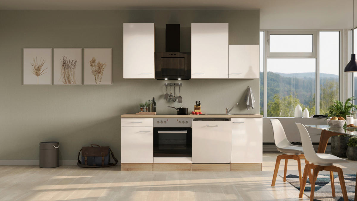 KÜCHENBLOCK 220 cm   in Sonoma Eiche, Kaschmir  - Kaschmir/Edelstahlfarben, MODERN, Holzwerkstoff/Metall (220cm) - FlexWell