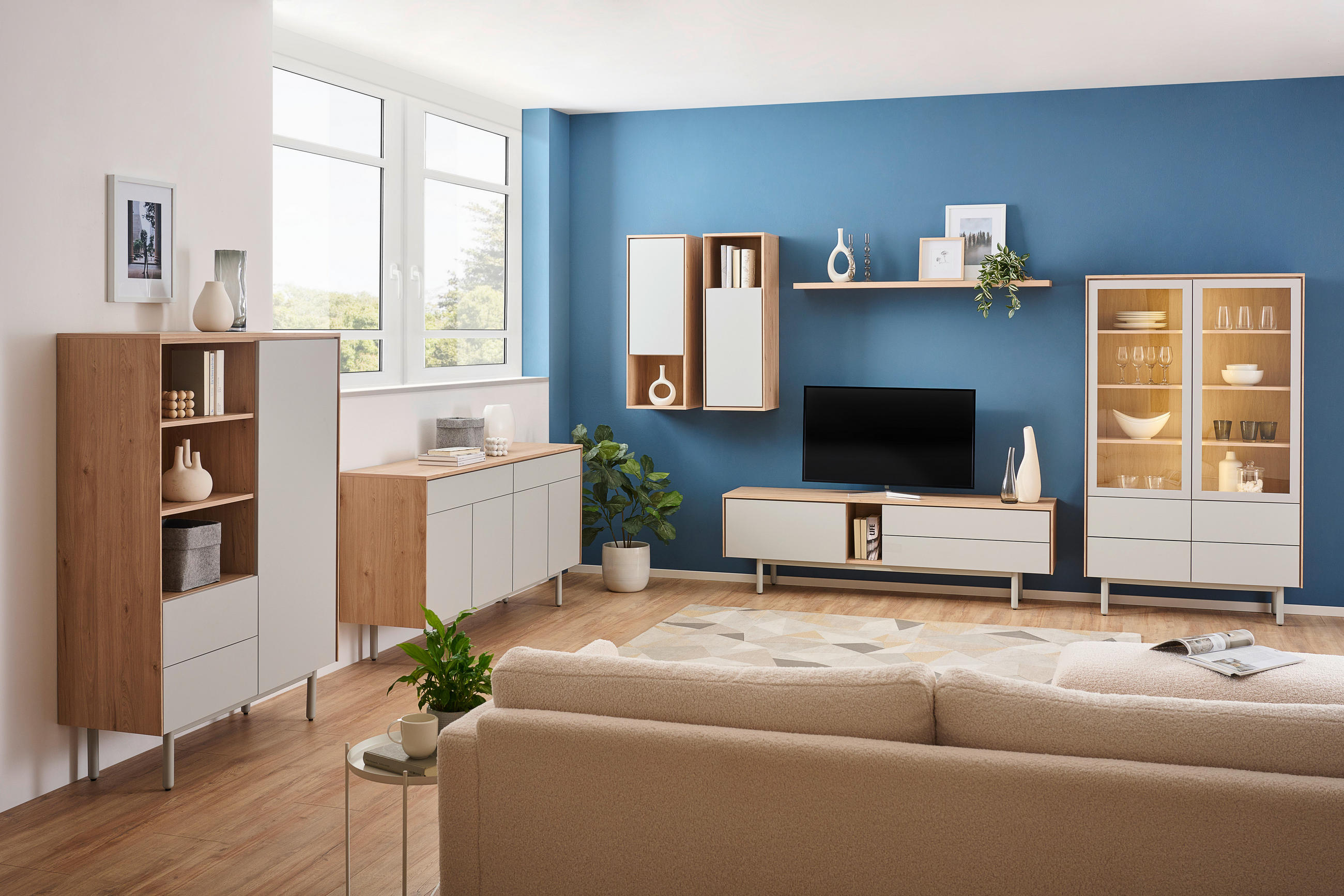 TV-SZEKRÉNY 180/56/40 cm - tölgyfa/szürke, Design, faalapú anyag/fa (180/56/40cm) - home24