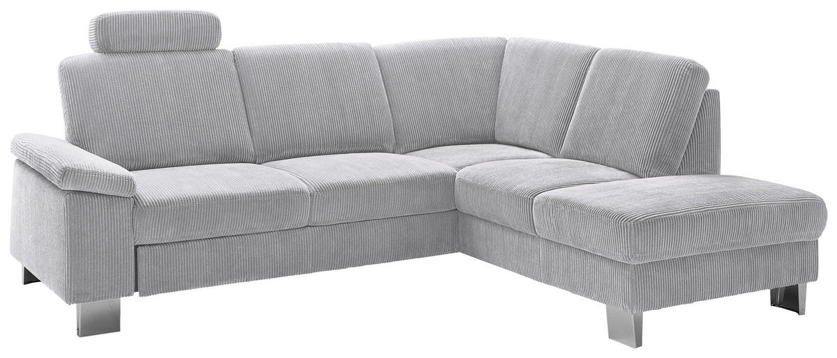 ECKSOFA in Cord Hellgrau  - Edelstahlfarben/Hellgrau, Konventionell, Textil/Metall (248/200cm) - Beldomo System
