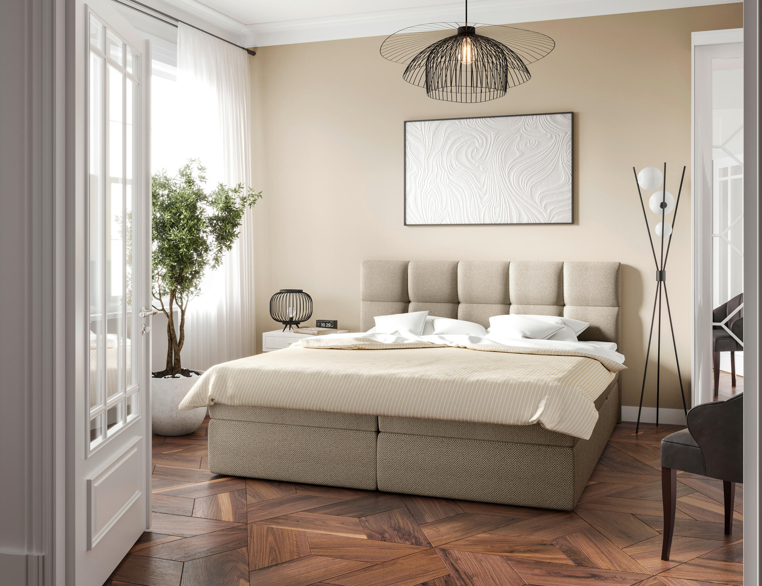 BOXBETT 160/200 cm  in Beige  - Beige/Schwarz, MODERN, Holz/Holzwerkstoff (160/200cm) - MID.YOU