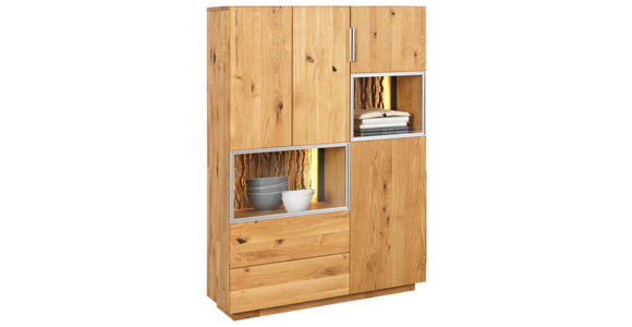 VITRINE in vollmassiv Asteiche Eichefarben - Eichefarben/Alufarben, KONVENTIONELL, Glas/Holz (96/141/38cm) - Cantus