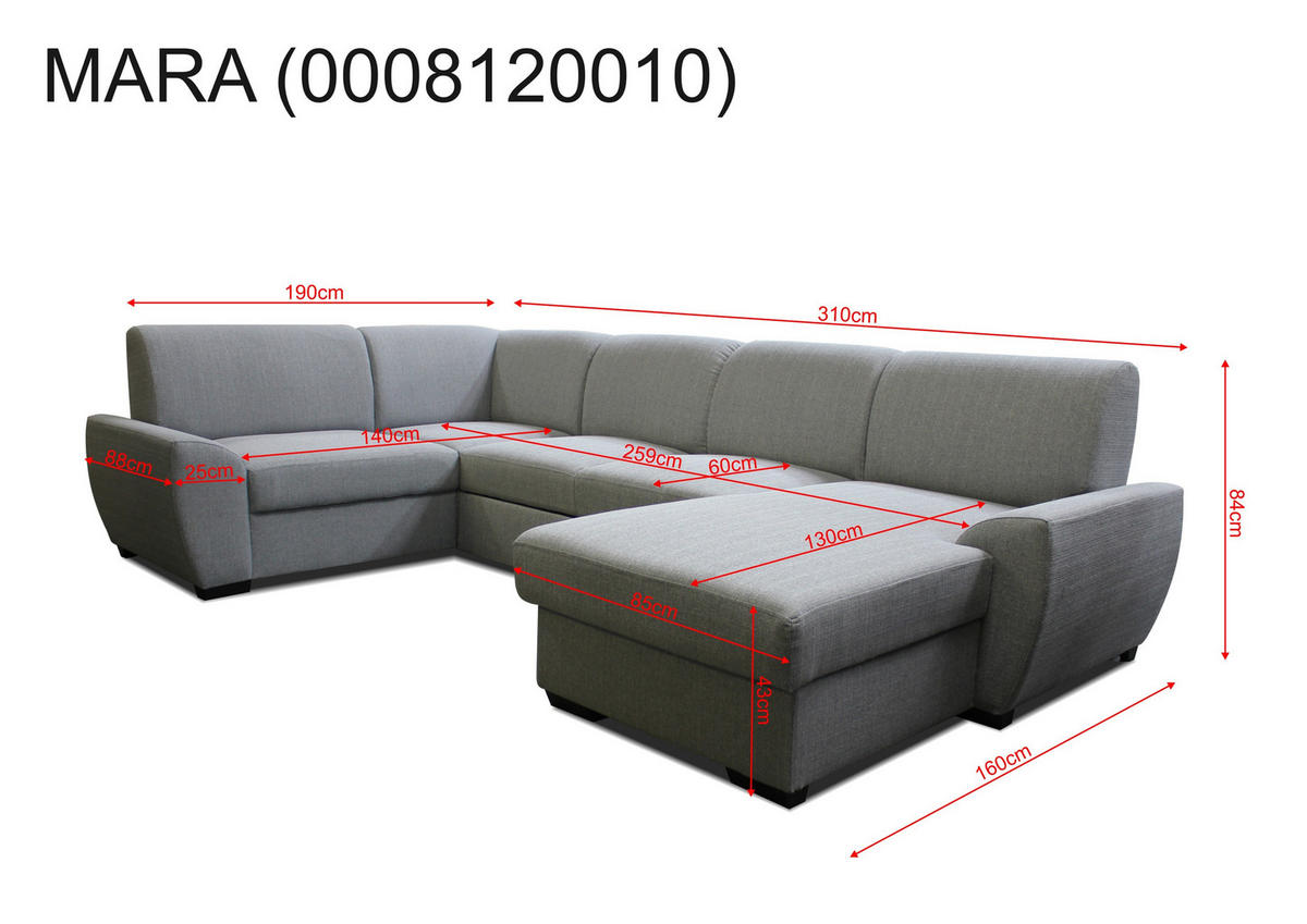 WOHNLANDSCHAFT Dunkelgrau Struktur  - Dunkelgrau/Dunkelbraun, Design, Kunststoff/Textil (190/310/160cm) - Livetastic