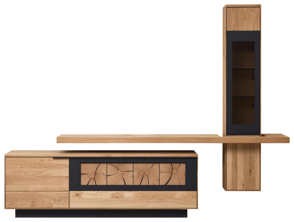 WOHNWAND  in Eichefarben  266/204/45 cm  - Eichefarben, Design, Glas/Holz (266/204/45cm) - Valdera