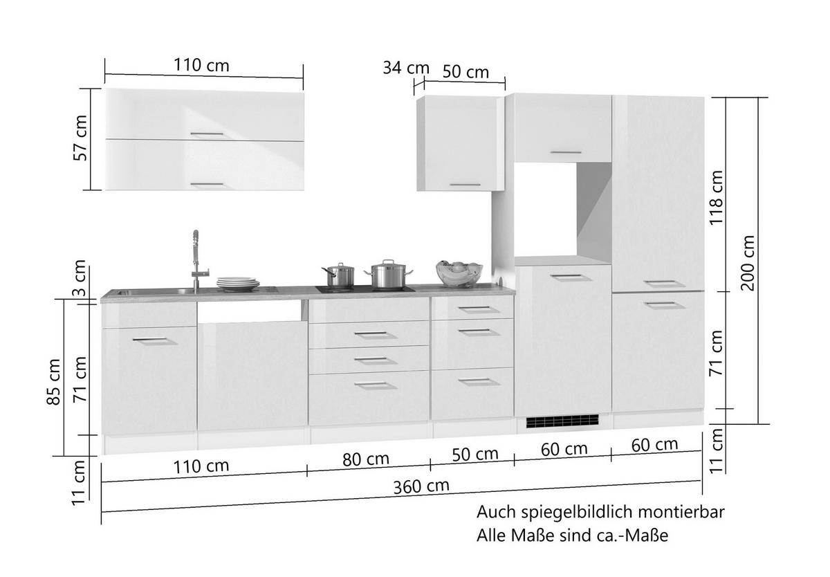 KÜCHENLEERBLOCK 360 cm   in Graphitfarben  - Silberfarben/Graphitfarben, MODERN, Holzwerkstoff/Metall (360cm) - Held