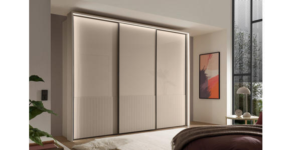 SCHWEBETÜRENSCHRANK 300/236/67 cm 3-türig Champagner  - Schieferfarben/Champagner, Design, Glas/Holzwerkstoff (300/236/67cm) - Dieter Knoll